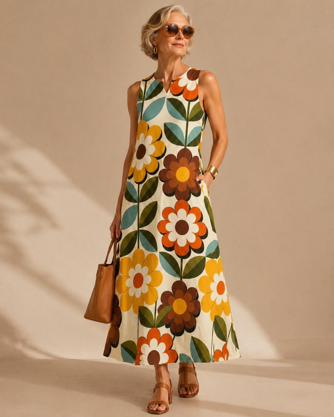 Retro Floral Maxi Dress with Pockets | Vintage Wedding Guest Dress