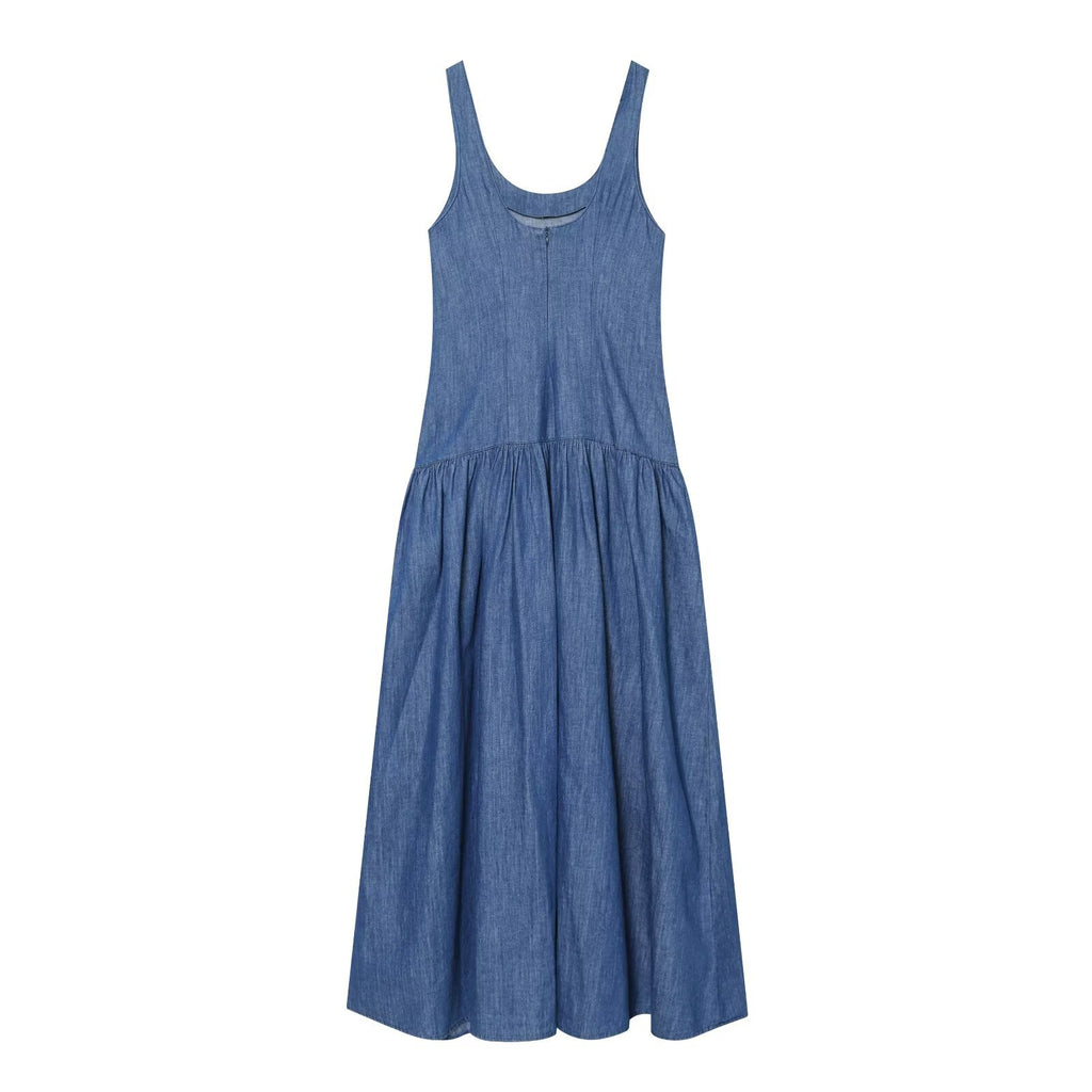 Blue Sleeveless Zip Maxi Dress