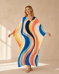 Retro Wave Kaftan Dress | Colorful 70s Resort Maxi Dress