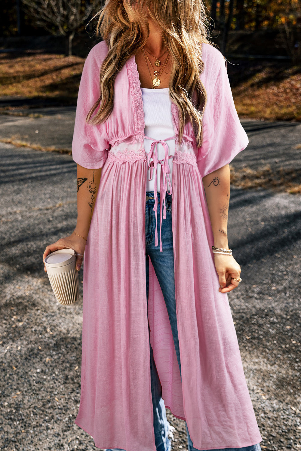 Women's long viscose-blend kimono for resort layering
