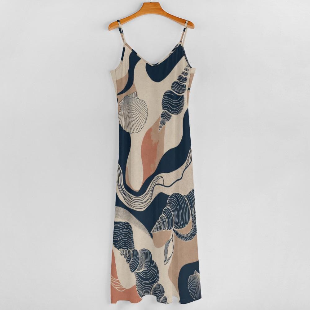 Coastal Shell Print Maxi Dress | Sleeveless Resort Vacation Dress