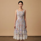 Pastel Baroque Floral Midi Dress | Romantic Garden Party Dress