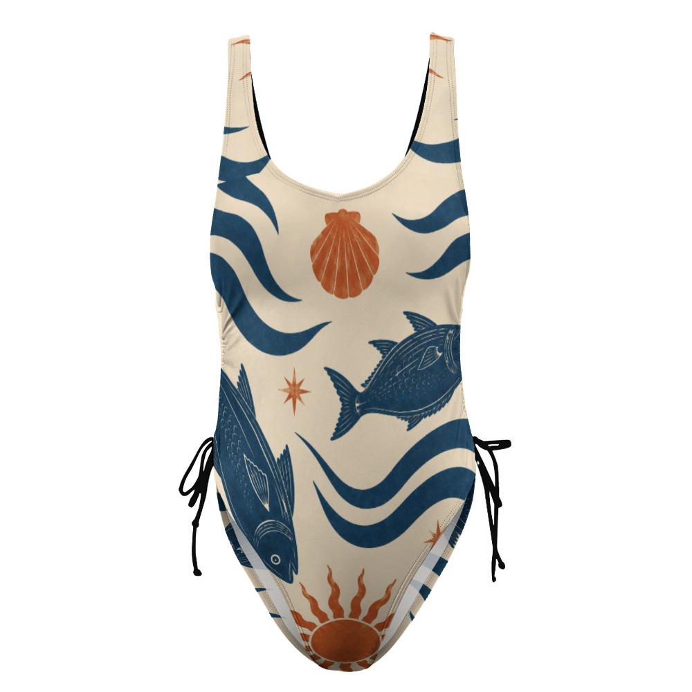 Nautical Fish One-Piece Swimsuit | Mediterranean Coastal Swimwear
