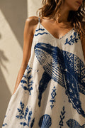 Mediterranean Whale Maxi Dress | Blue White Greek Island Dress