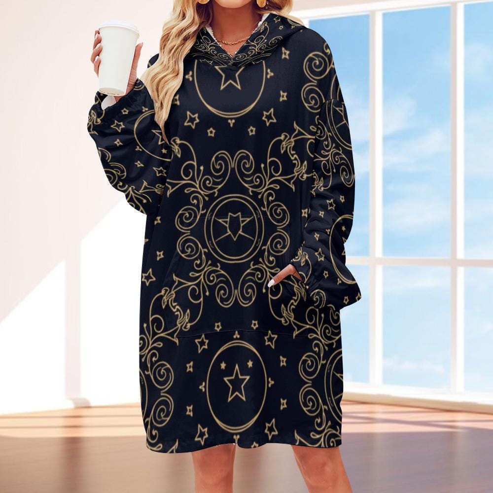Celestial Gold Hoodie Blanket | Oversized Star Print Loungewear