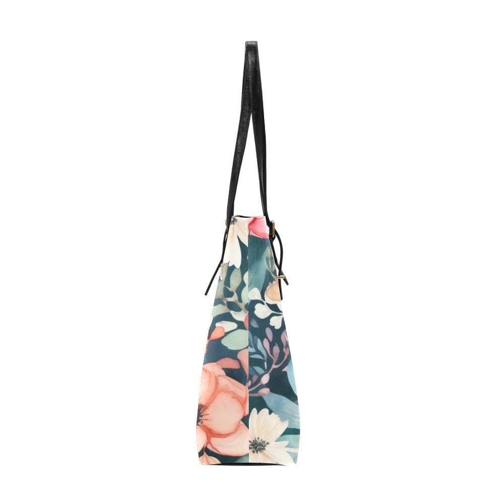 Floral Matching Tote Bag | PU Leather Summer Vacation Purse