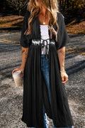 Women's lace-trim maxi kimono in black or light pink