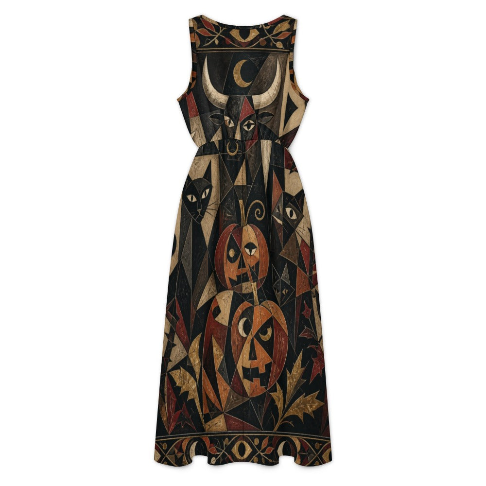 Witchy Halloween Maxi Dress with Pockets | Abstract Geometric