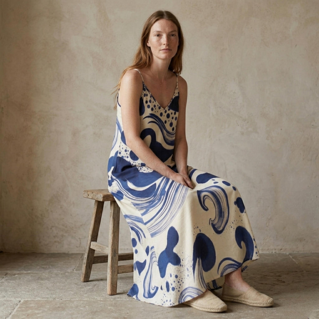 Blue White Slip Maxi Dress | Elegant Mediterranean Vacation Dress