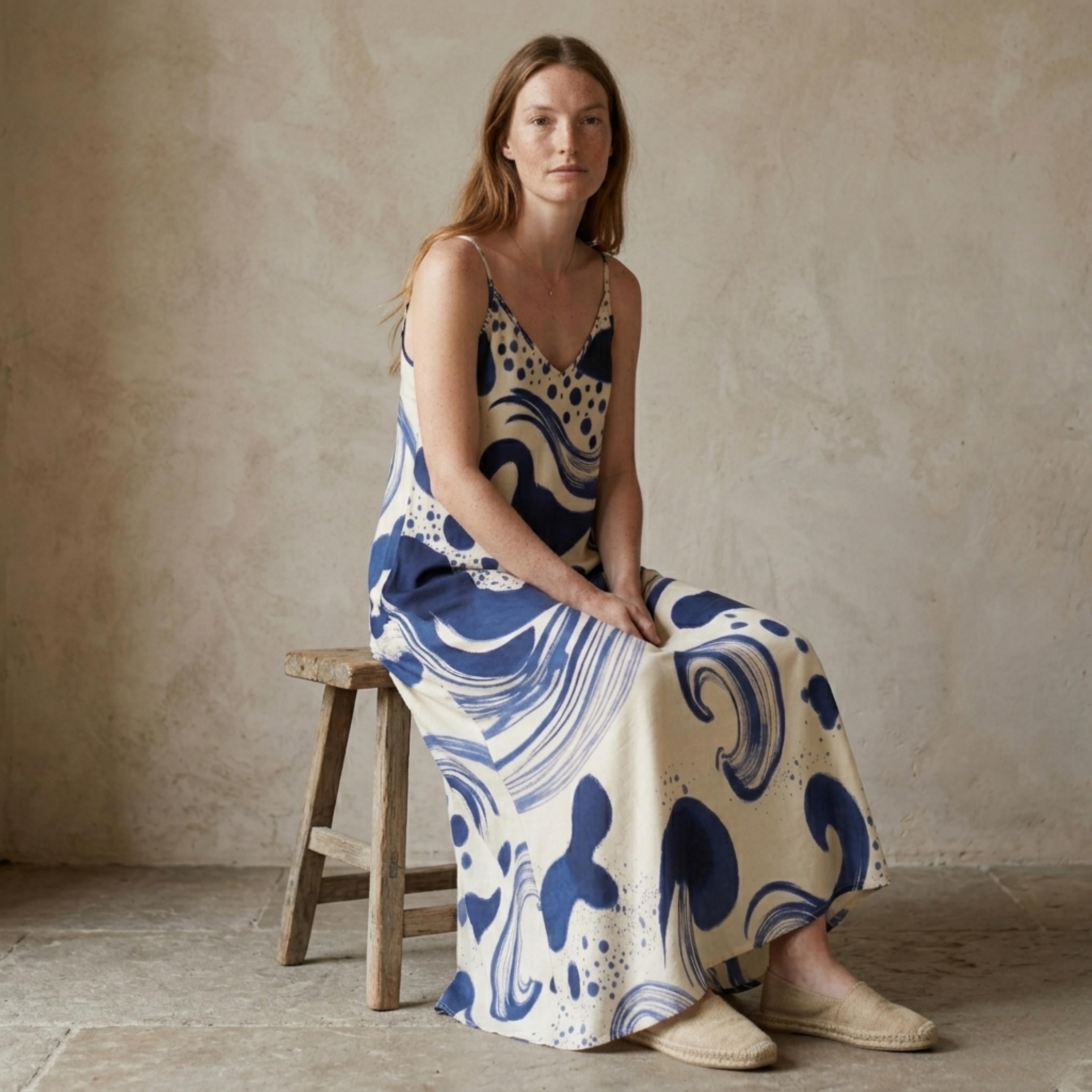 Blue White Slip Maxi Dress | Elegant Mediterranean Vacation Dress