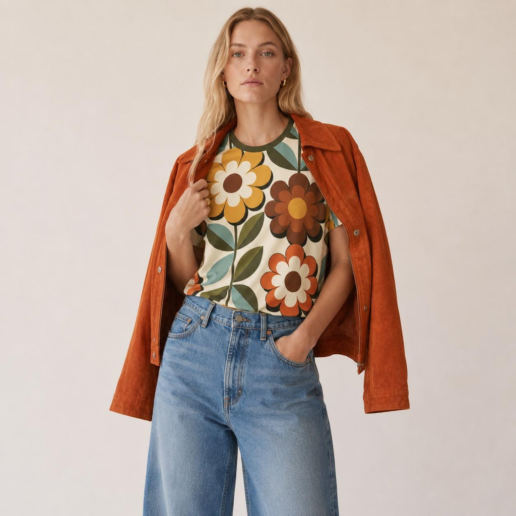 Retro Floral Cotton T-Shirt | 70s Colorful Boutique Tee
