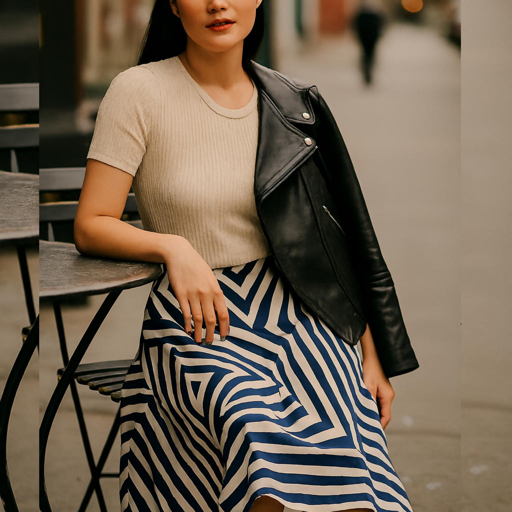 Navy Geometric Maxi Skirt | Architectural Wearable Art Skirt