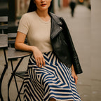 Navy Geometric Maxi Skirt | Architectural Wearable Art Skirt