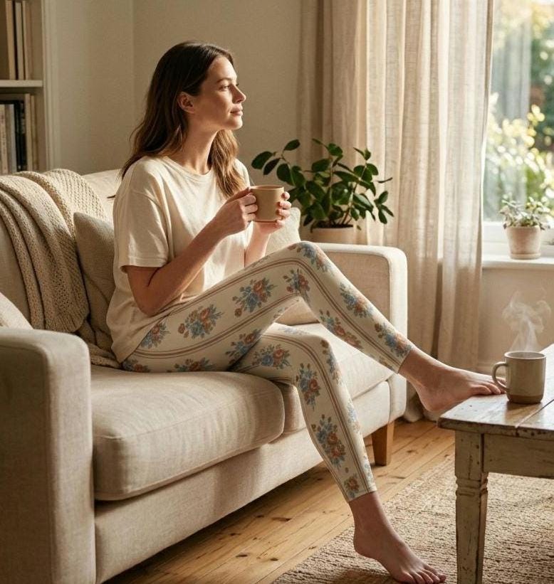 Vintage Floral Leggings | Cottagecore Stretch Yoga Pants
