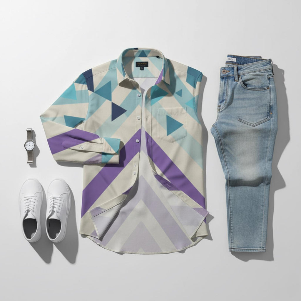 Oversized Geometric Patchwork Shirt | Retro Modern Streetwear Top