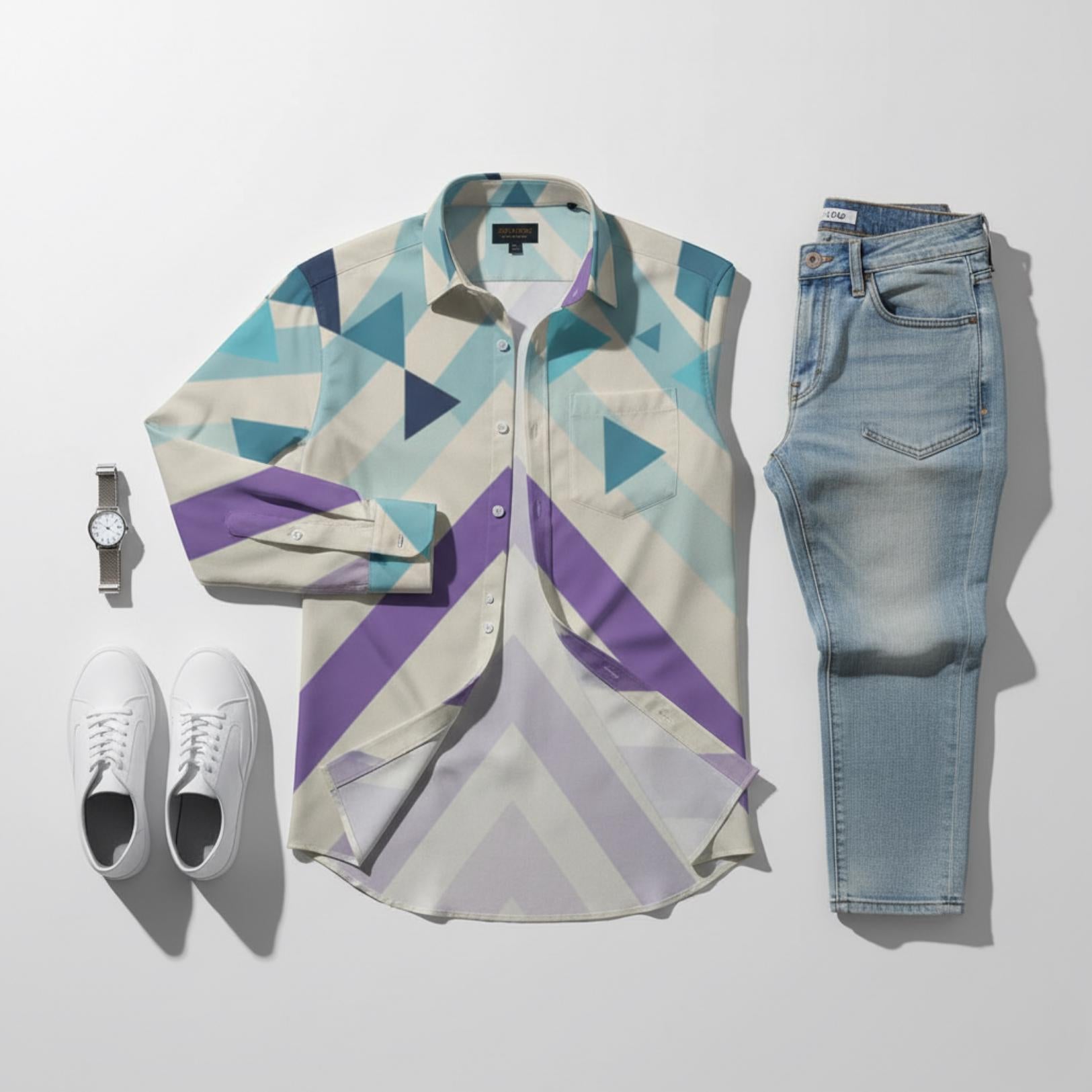 Oversized Geometric Patchwork Shirt | Retro Modern Streetwear Top