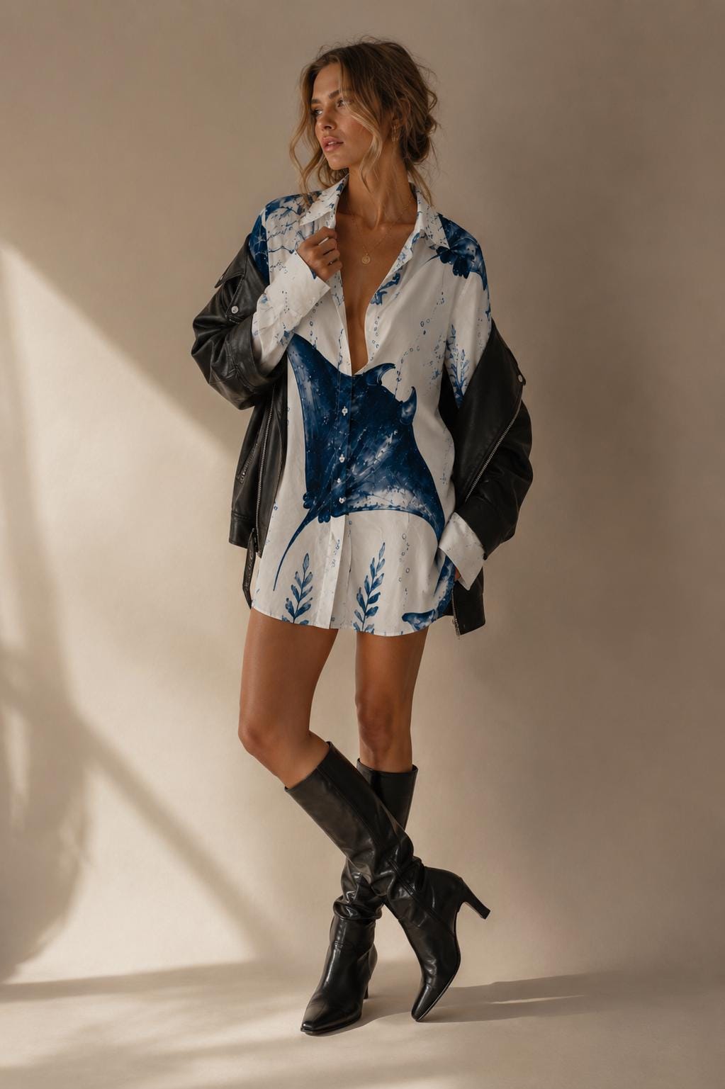 Manta Ray Mini Shirt Dress | Coastal Resort Vacation Dress