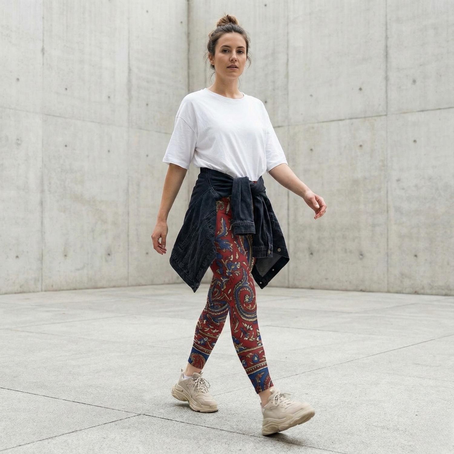 Red Boho Paisley Leggings | High Waist Festival Yoga Pants