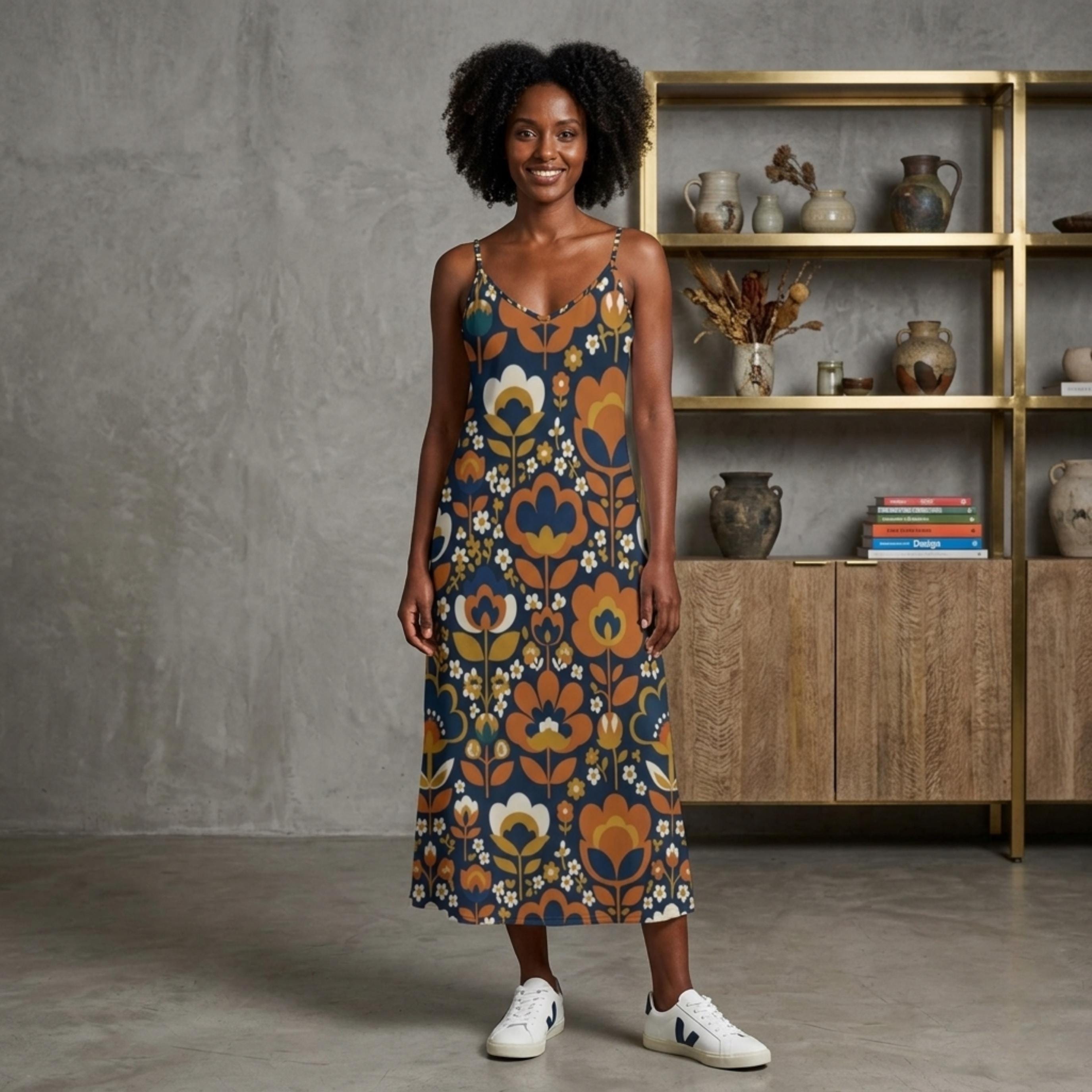 Retro Floral Maxi Slip Dress | 70s Boho Vacation Dress