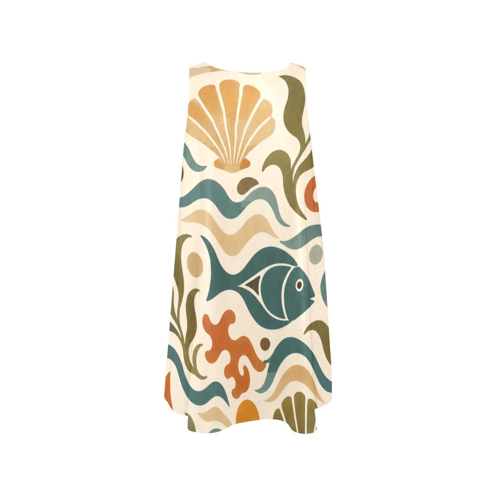 Mediterranean Fish A-Line Dress | Coastal Resort Pocket Dress