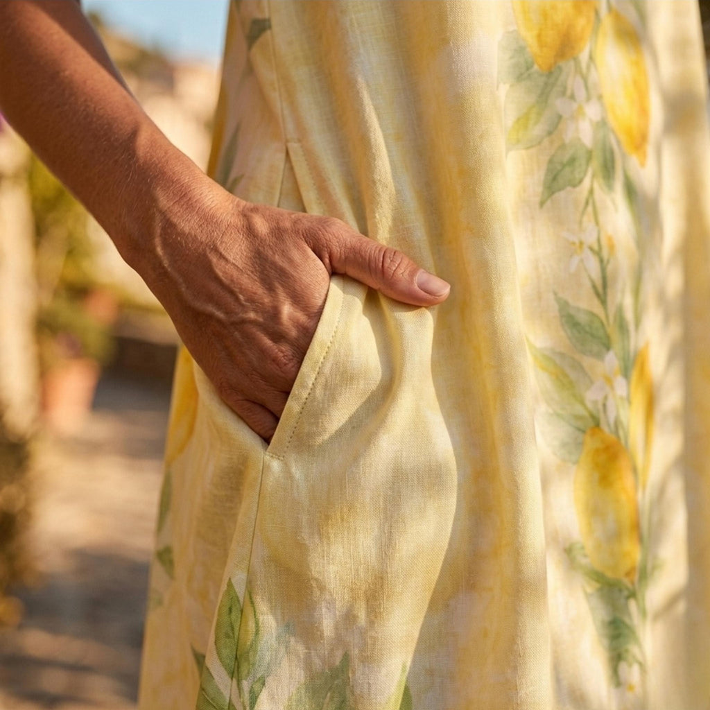 Lemon A-Line Mini Dress | Mediterranean Pocket Vacation Dress