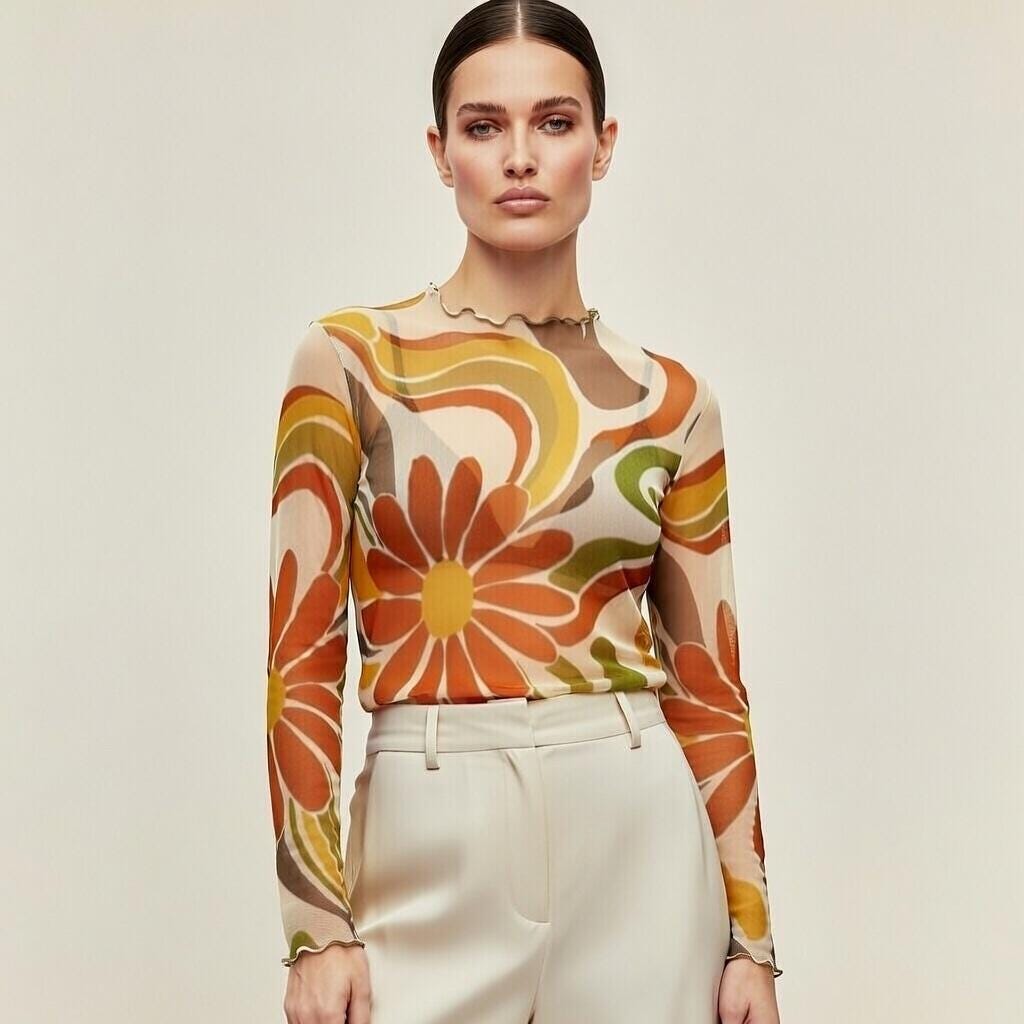 Floral Sheer Mesh Top | Long Sleeve Festival Layering Top
