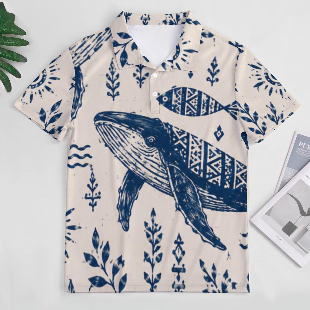 Men’s Whale Print Polo Shirt | Nautical Coastal Resort Top