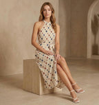 Polka Dot Halter Maxi Dress | Elegant Vacation Wedding Guest Dress