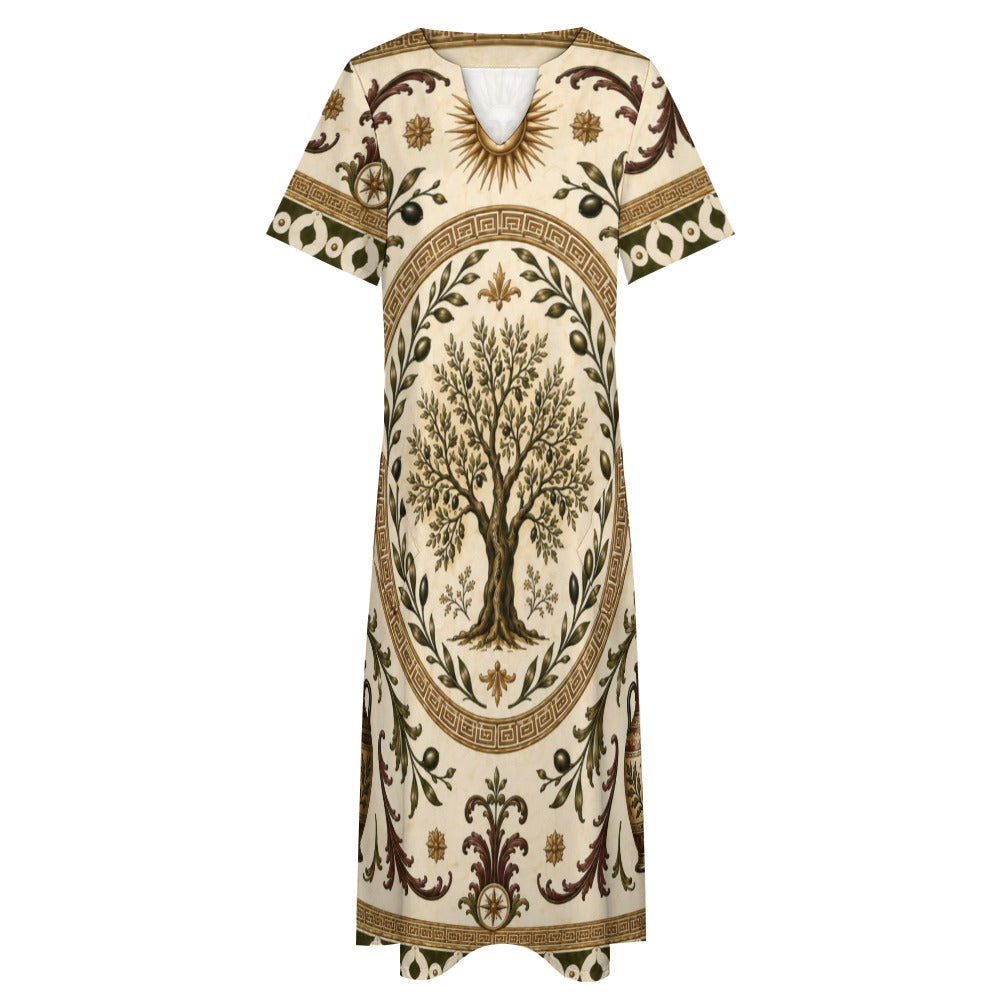 Ornate Arch 3/4 Sleeve Midi Dress | Neutral Heritage Print