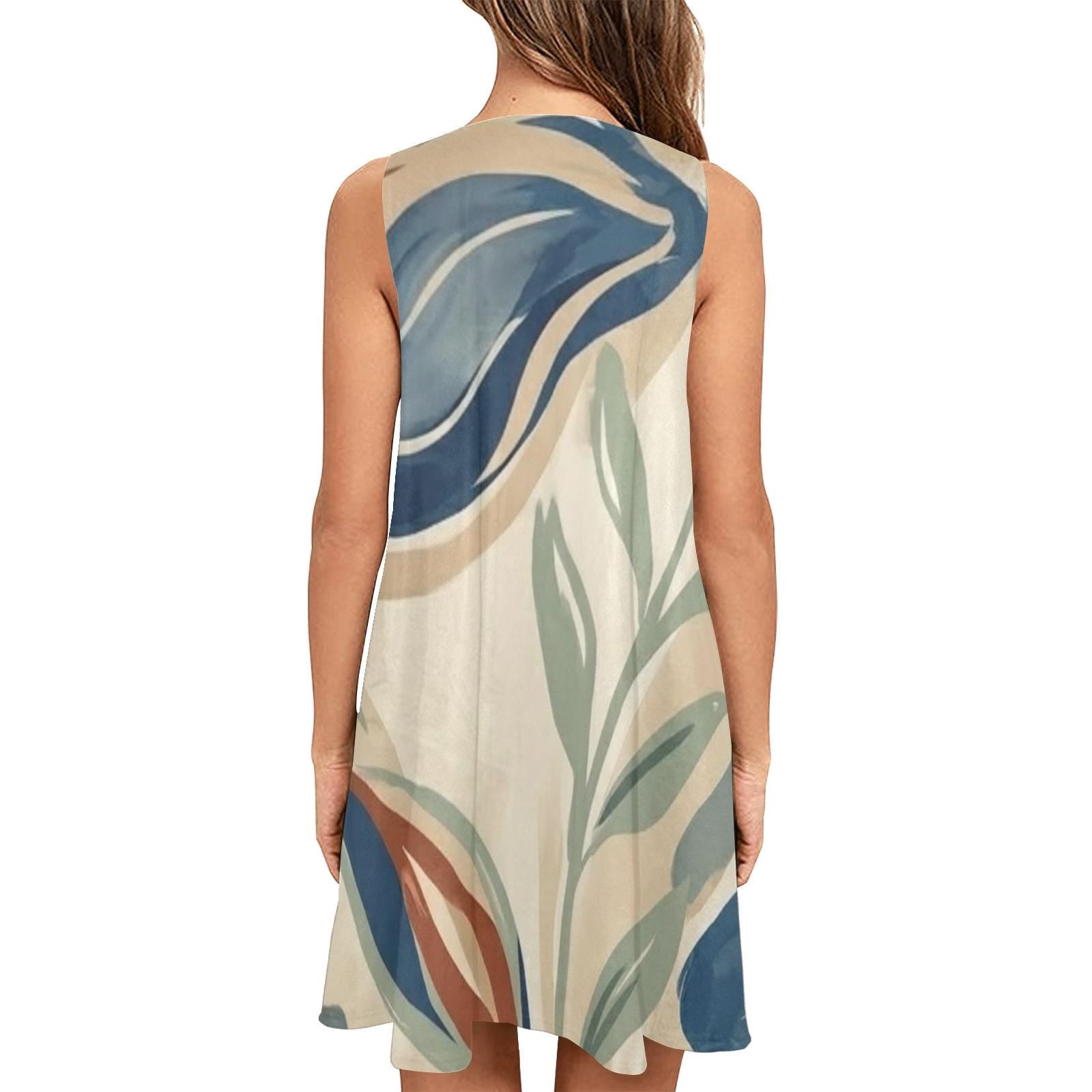 Abstract Botanical Mini Dress | A-Line Resort Vacation Dress