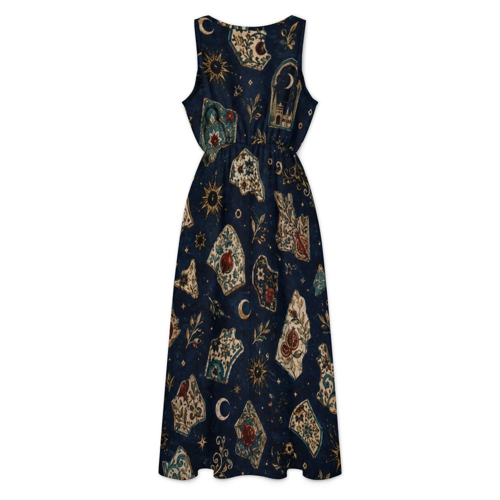 Moonlit Navy Maxi Dress with Pockets | Celestial V-Neck Dress