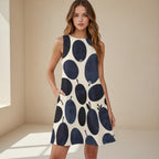 Indigo Olive A-Line Dress | Botanical Art Pocket Midi Dress