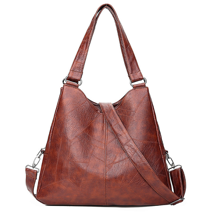 Women's vintage-style top-handle shoulder bag in black or brown