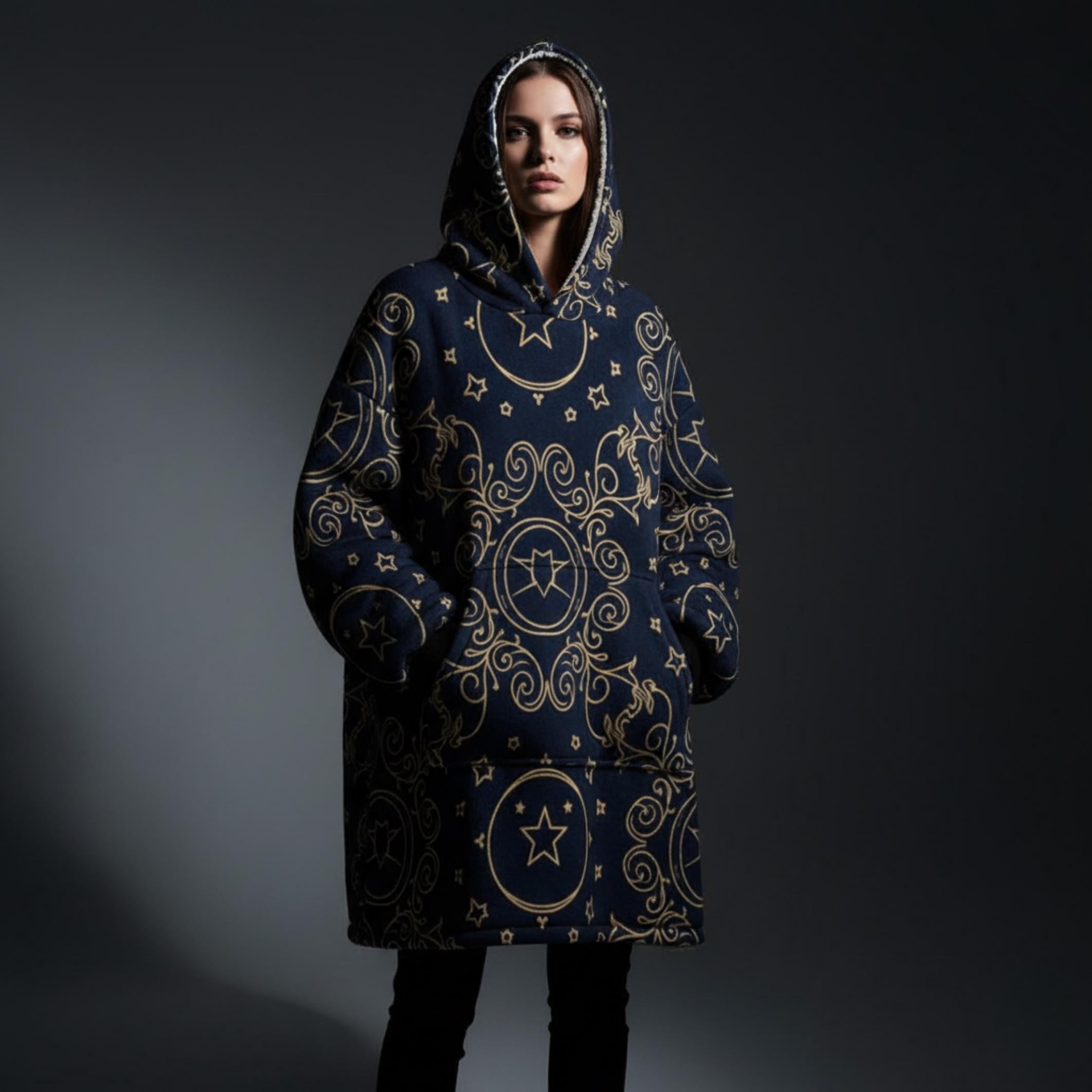 Celestial Gold Hoodie Blanket | Oversized Star Print Loungewear
