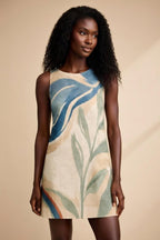 Abstract Botanical Mini Dress | A-Line Resort Vacation Dress