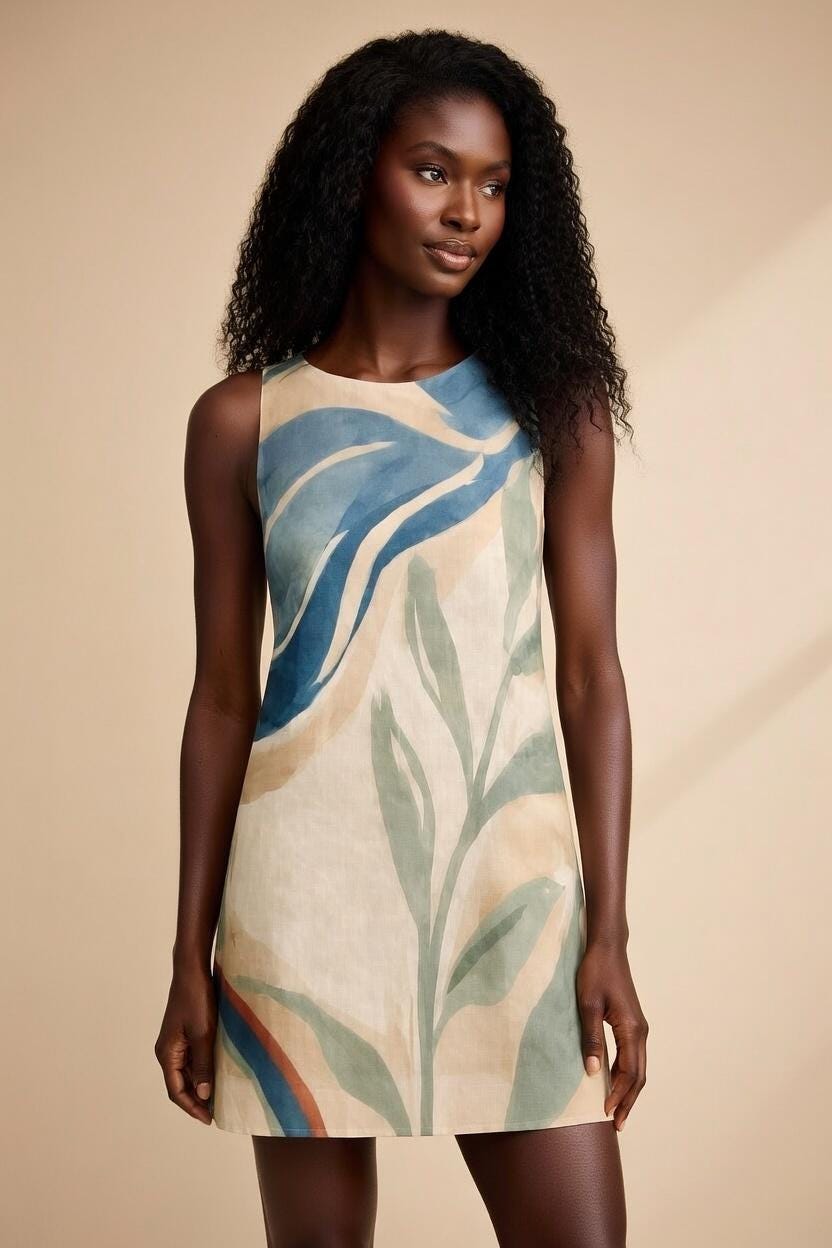 Abstract Botanical Mini Dress | A-Line Resort Vacation Dress