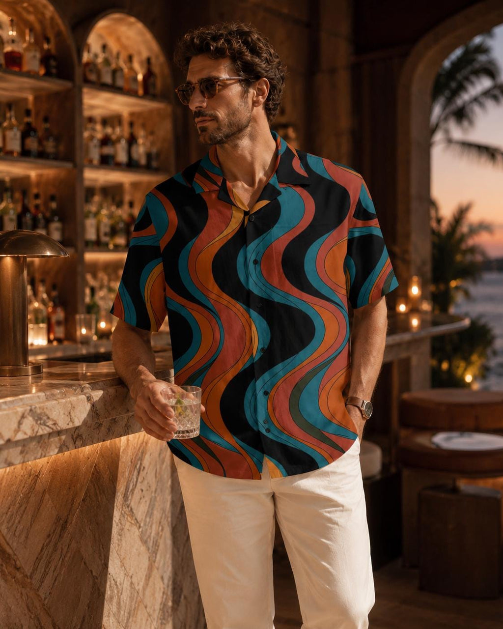 Men’s Retro Wave Hawaiian Shirt | 70s Resort Button-Up