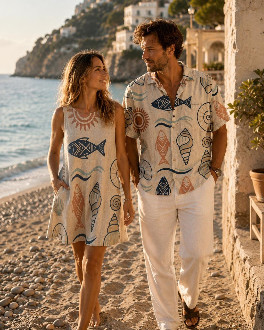 Men’s Coastal Fish Shirt | Mediterranean Matching Vacation Shirt