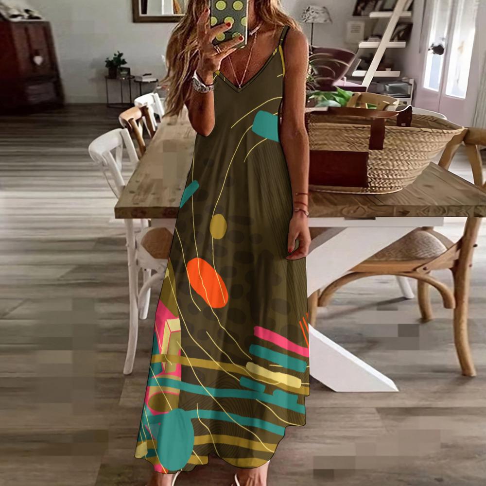 Boho Abstract Maxi Dress | Summer Sling Beach Cover-Up