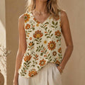 Retro Floral V-Neck Tank Top | 70s Boho Summer Blouse