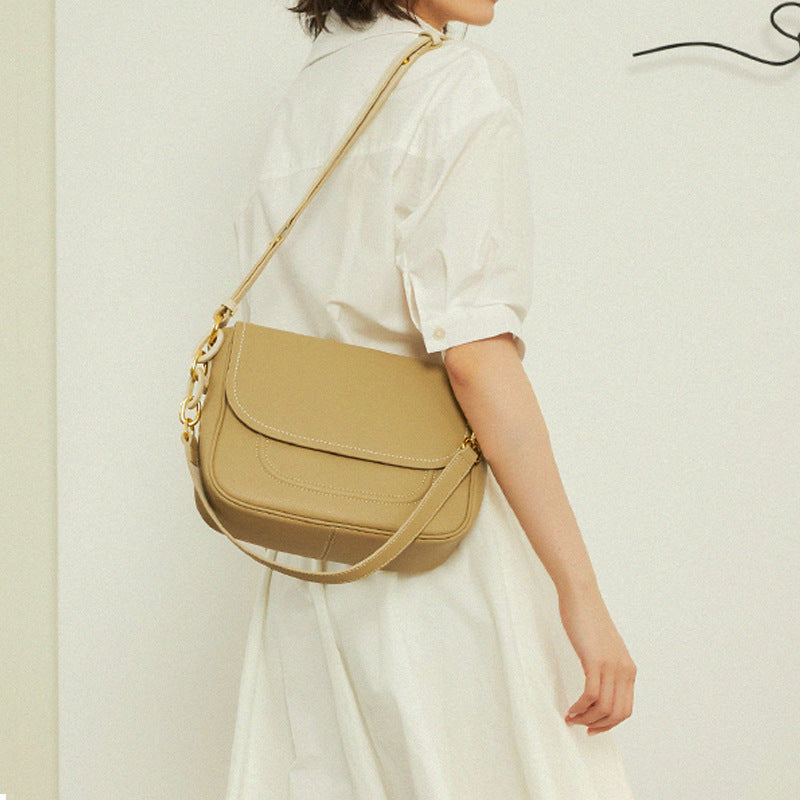 Women's cowhide leather saddle bag in blue, white or yellow