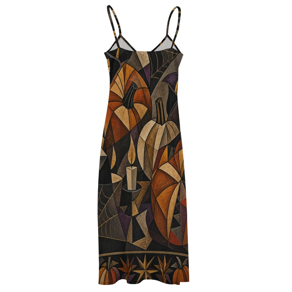 Gothic Symbolic Slip Maxi Dress | Dark Art Spaghetti Strap Dress