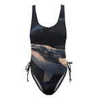 Black Abstract Whale One-Piece Swimsuit | Dark Ocean