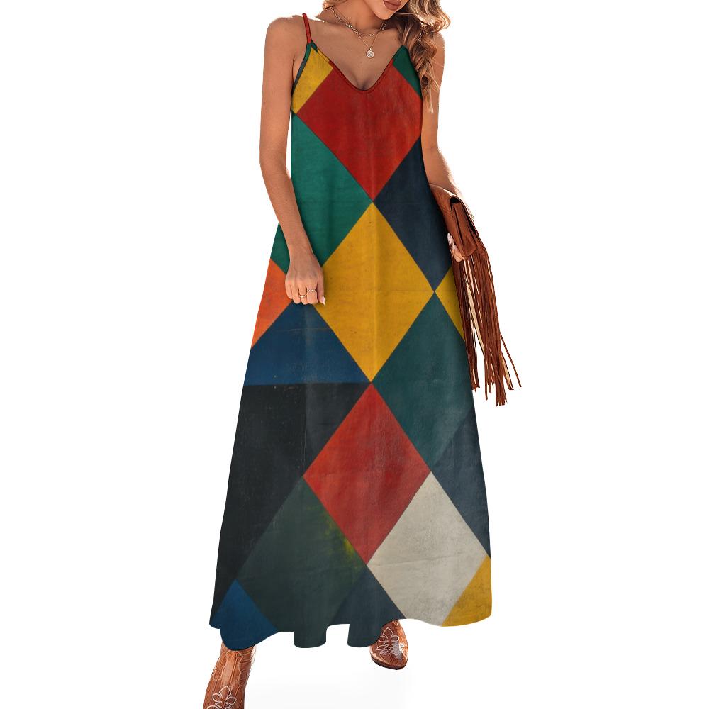 Harlequin Diamond Maxi Dress | Colorful Geometric Boho Dress
