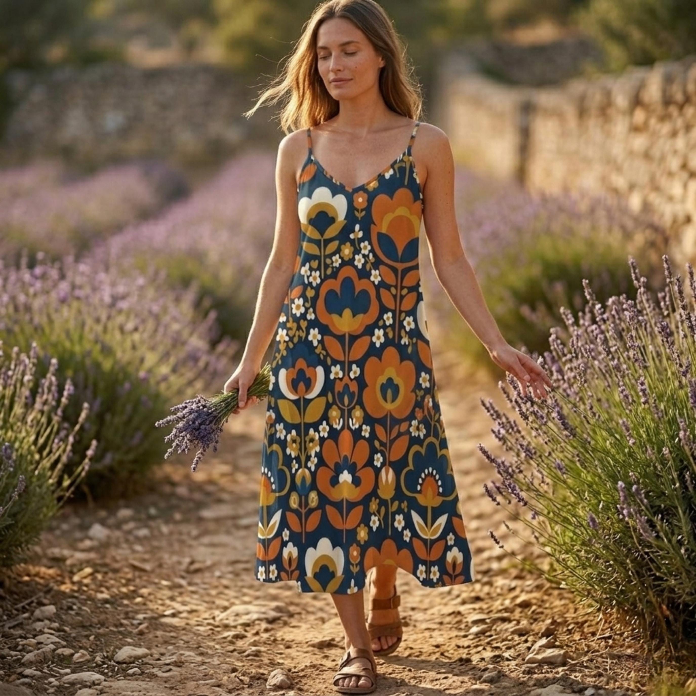 Retro Floral Maxi Slip Dress | 70s Boho Vacation Dress