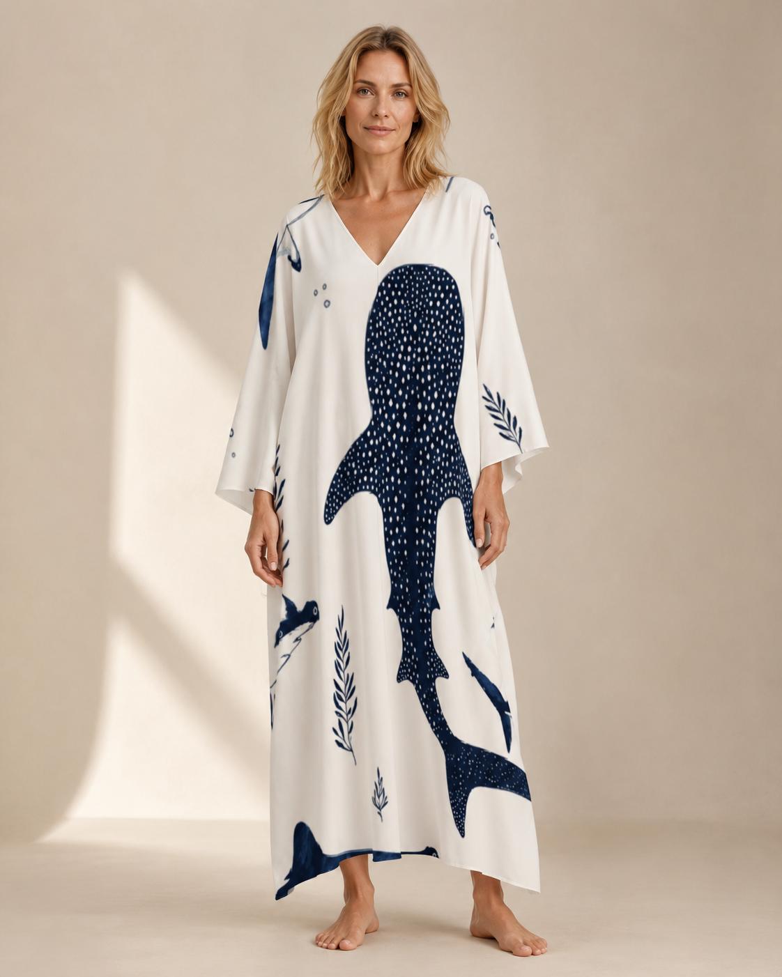 Whale Shark Kaftan Dress | Coastal V-Neck Resort Cover-Up