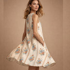Retro Floral A-Line Mini Dress | Sleeveless Dress with Pockets
