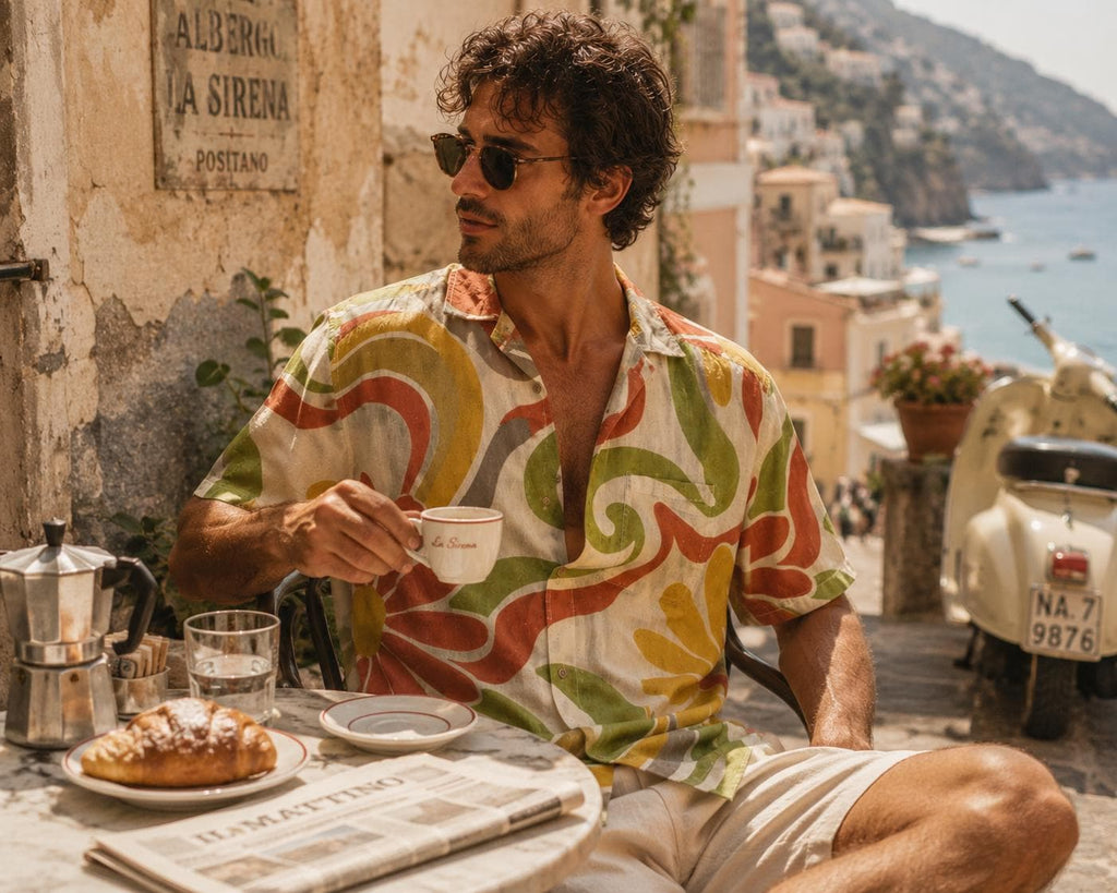 Men’s Cotton Resort Shirt | Retro Floral Mediterranean Button-Up