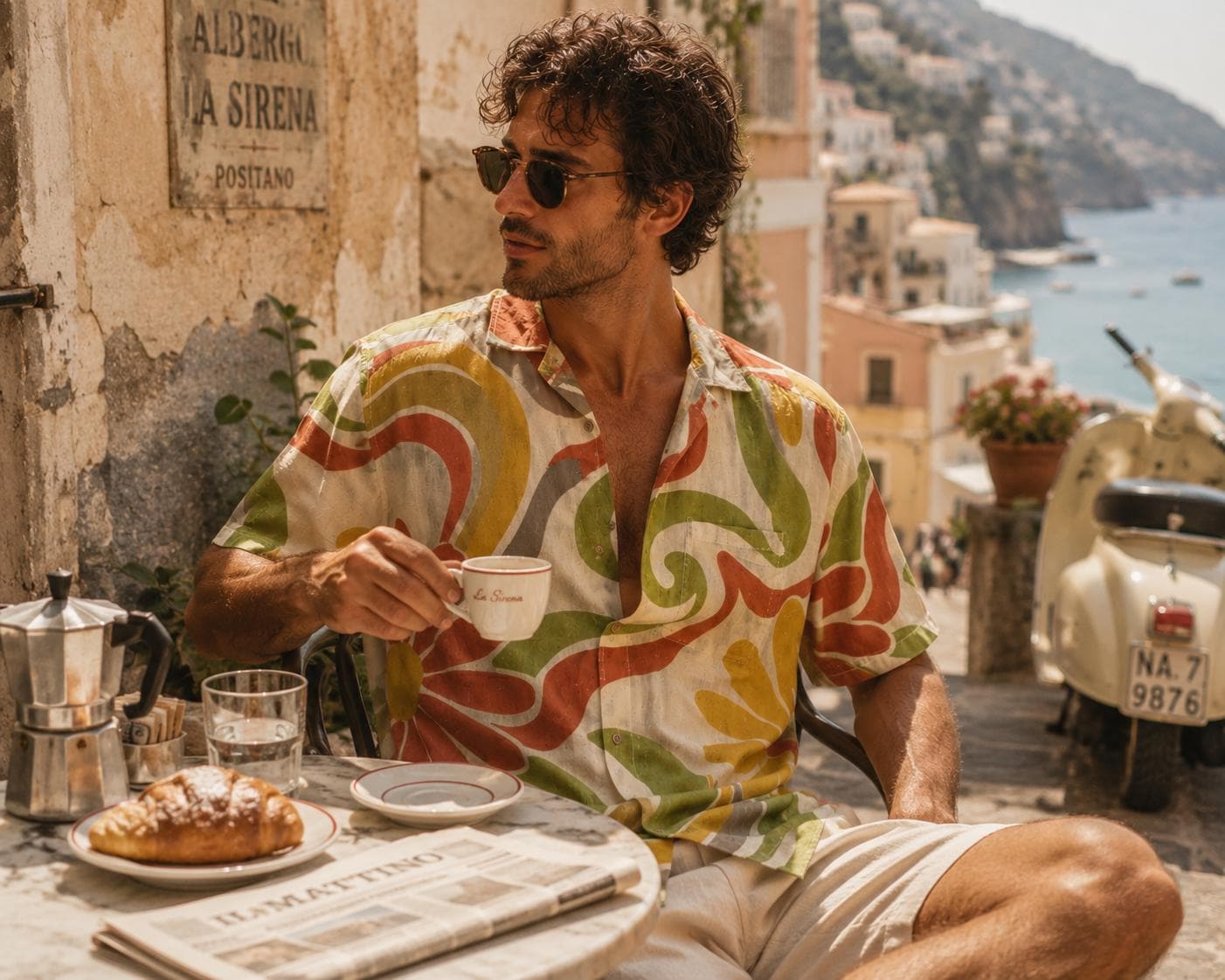 Men’s Cotton Resort Shirt | Retro Floral Mediterranean Button-Up