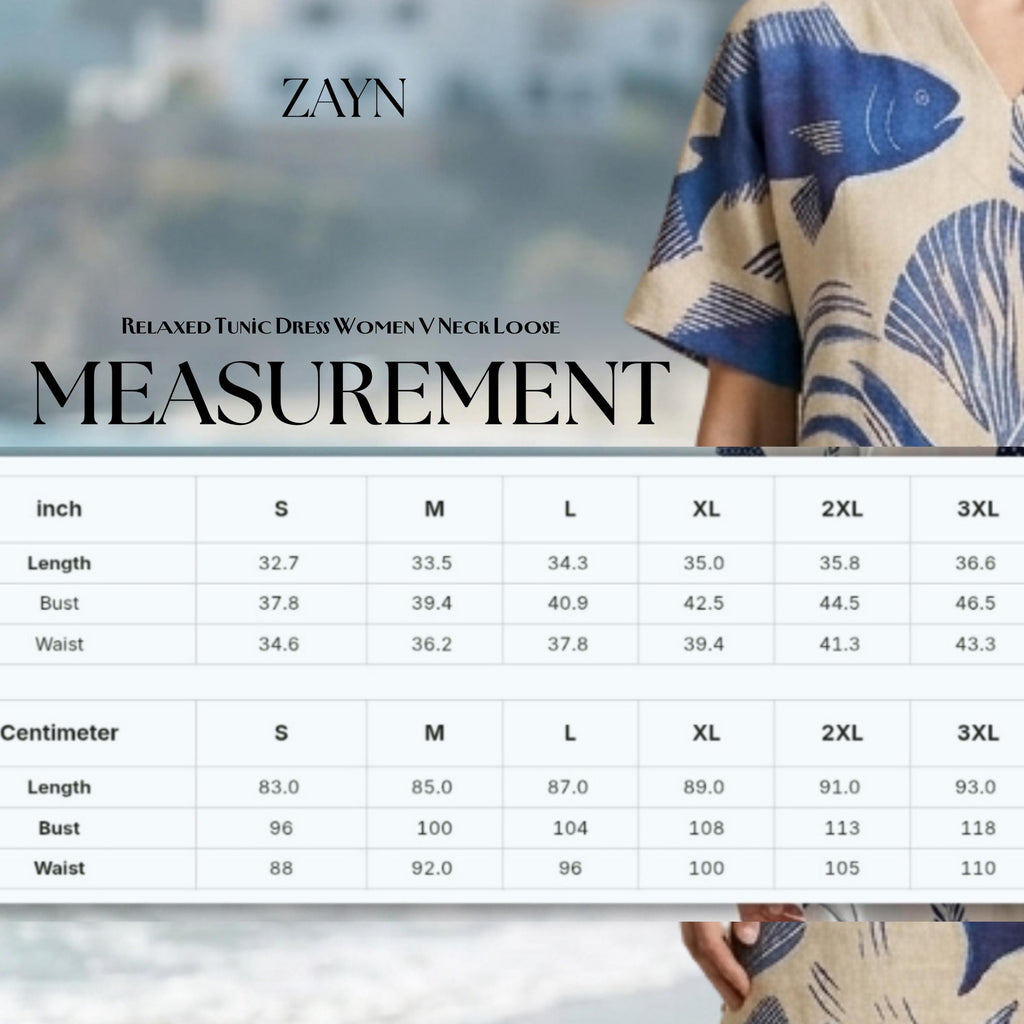 Coastal Fish Print Tunic Dress | Relaxed V-Neck Beach Dress